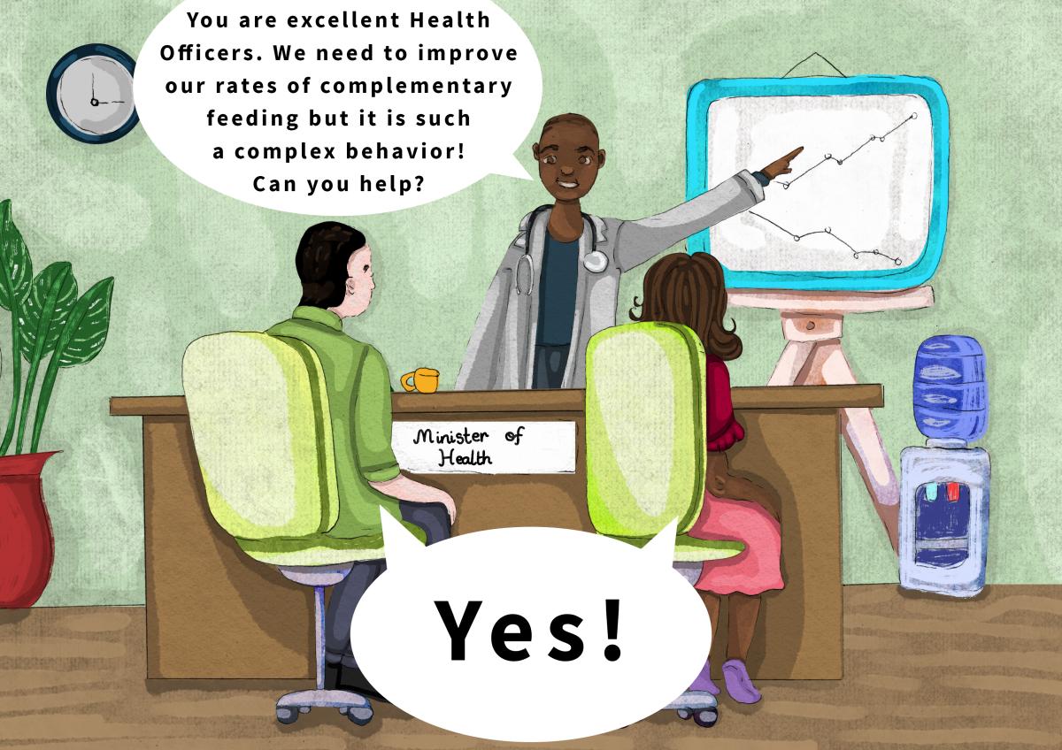 Illustration of minister of health talking to health officers