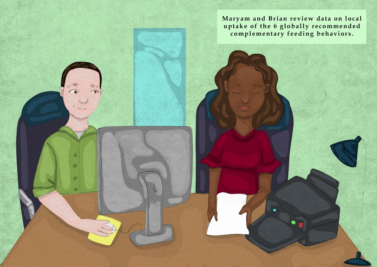 Illustration of two people reviewing data on a computer