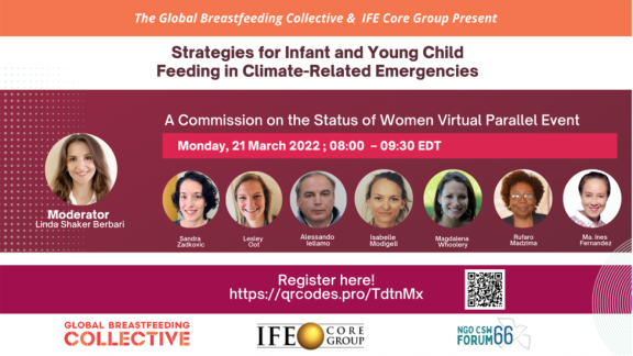 Banner for strategies for Infant and Young Child Feeding in Climate-Related Emergencies webinar