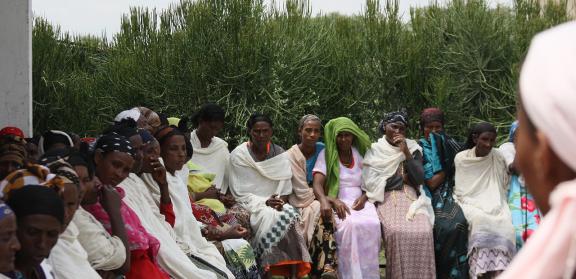 A group of women meets at a health post to discuss issues of common concern to their community in the south of Ethiopia