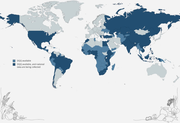 Diet Quality Questionnaire World map shaded with data