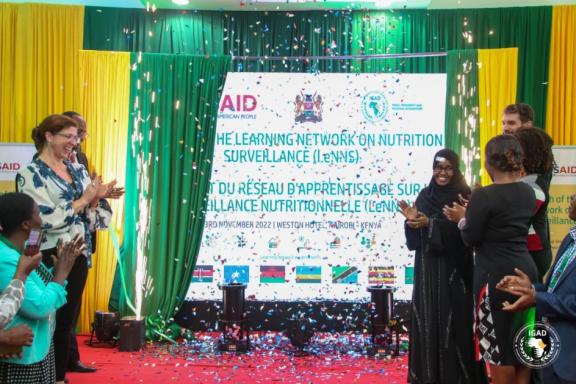 IGAD and USAID Advancing Nutrition representatives unveil the Learning Network on Nutrition Surveillance in Nairobi on November 23, 2022. (Photo credit: IGAD).