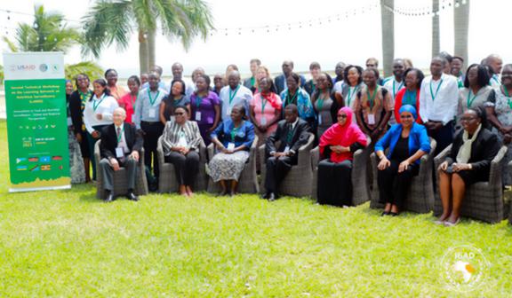 An outdoor group photo of the attendees at the second Learning Network on Nutrition Surveillance Convenes Technical Workshop on Innovations in Food and Nutrition Surveillance