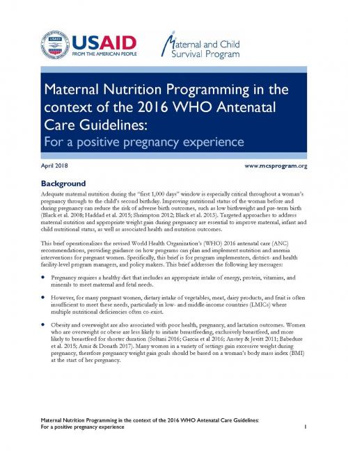 Thumbnail of Maternal Nutrition Programming in the Context of the 2016 WHO Antenatal Care Guidelines