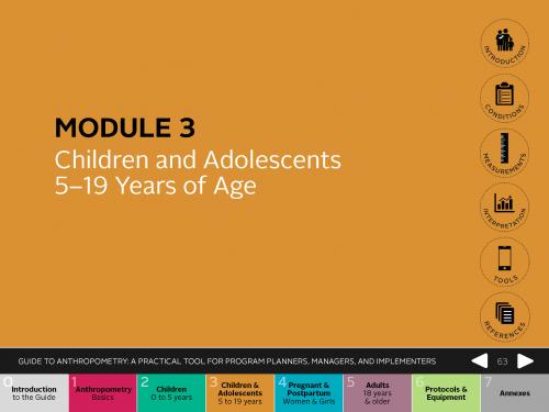 Cover of Guide to Anthropometry: A Practical Tool for Program Planners, Managers, and Implementers.  Module 3: Children and Adolescents 5–19 Years of Age