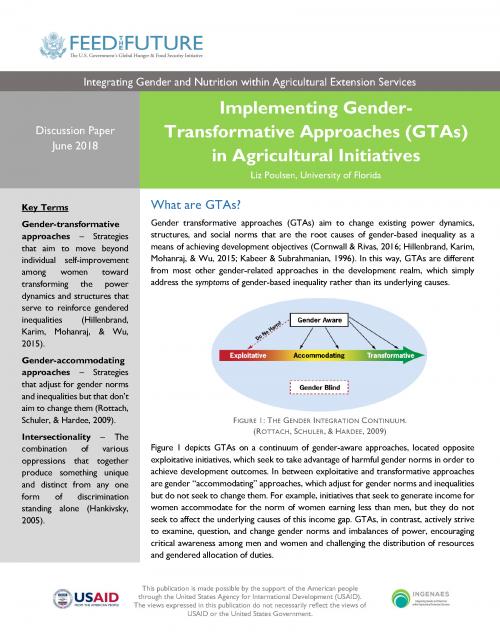Cover of Implementing Gender-Transformative Approaches (GTAs) in Agricultural Initiatives