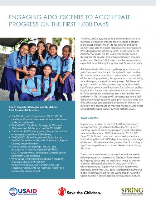 Cover of Engaging Adolescents to Accelerate Progress on the First 1,000 Days