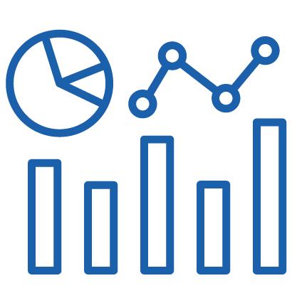 illustration of a bar chart, pie chart, and line graph data