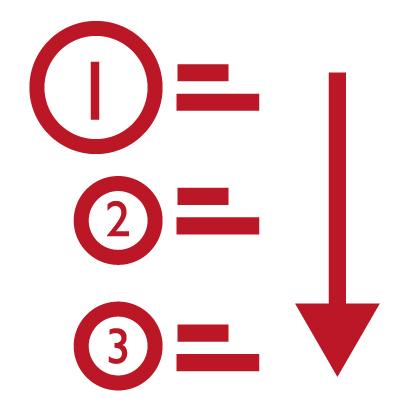 Illustration of numbers 1 through 3 in circles on the left, and an arrow pointing down on the right