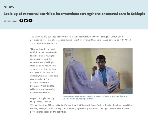 Thumbnail of website, which has a photo of a healthworker counseling a mother.